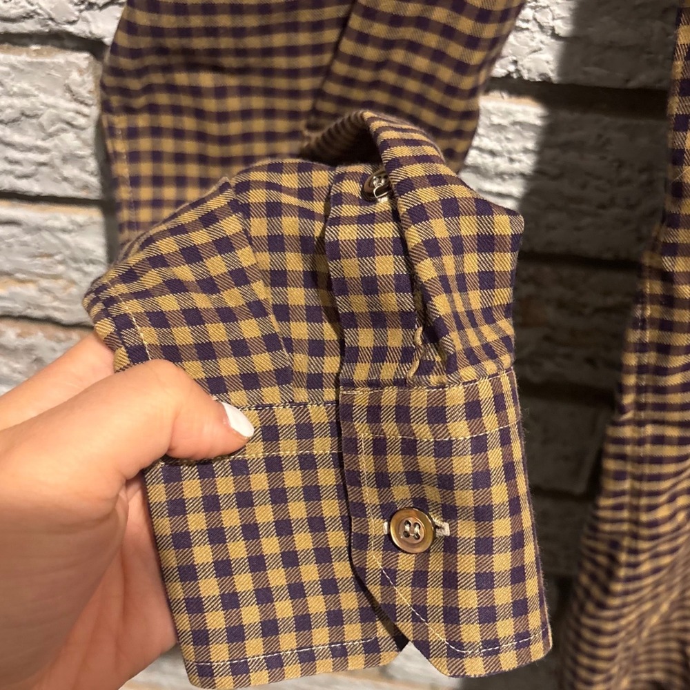 Ermenegildo Zegna Soft Mens Brown Blue Gingham Check Cotton Button Down Sz 16.5 - Picture 8 of 9